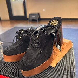 Vince Camuto Black Suede Mules with Brown Platform